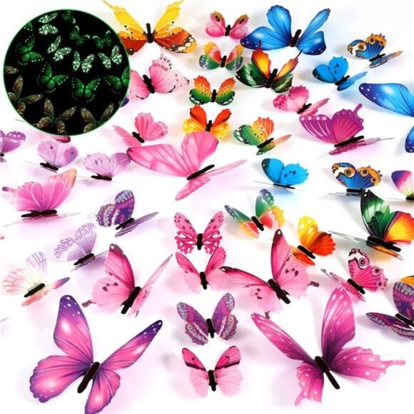 96 Pieces Glow in The Dark Luminous 3D Butterfly Wall Decals Decor Removable - Picture 1 of 8